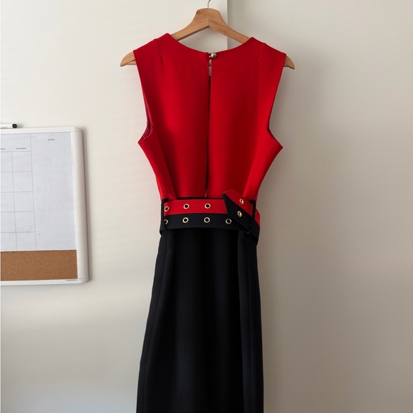 Milly Red and Black Belted Midi Dress - Picture 3 of 5